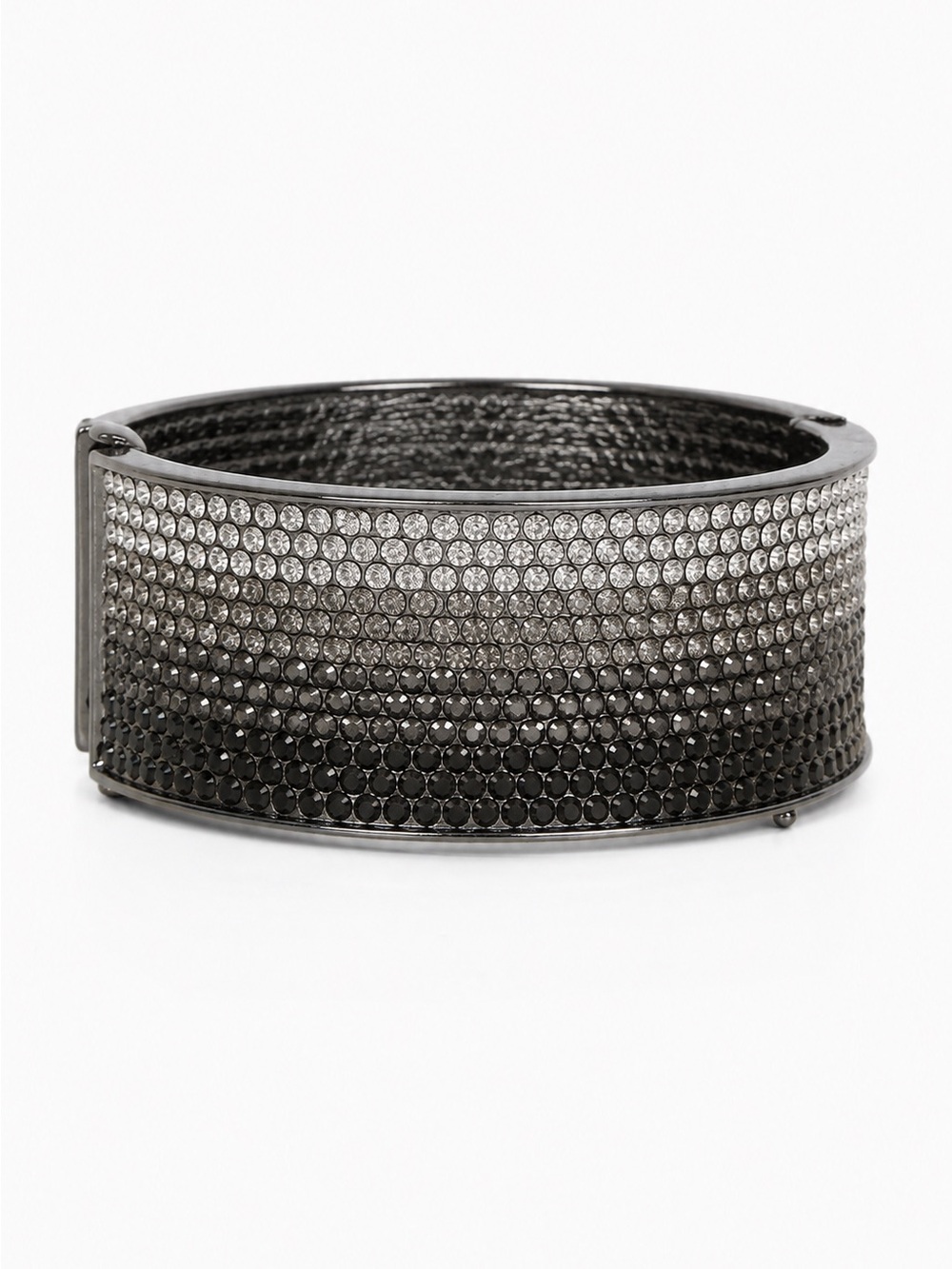 Black Crystal Ombre Cuff Bracelet Wide Magnetic Hinged Statement Bangle